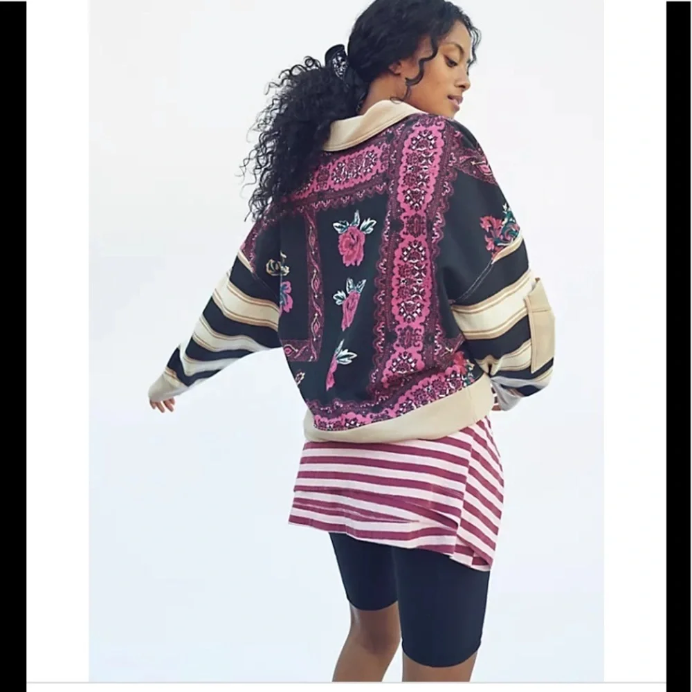 NWT Free People Overlapped Printed Sweatshirt Size Large